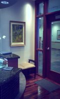 Commercial woodgrained interior door design color matched to floor & furnishings