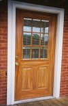 Left angle view of south entrance woodgrained to door tobeauty salon.