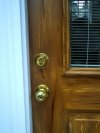Closeup view of the grain on the left and center of the door