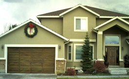 This picture shows the matching woodgrained garage and entry doors