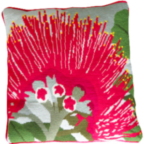 Pohutukawa needlepoint pillow by The Stitchsmith