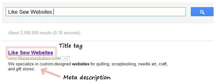 See title tag and meta description in search engine results.