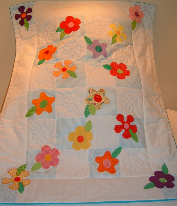 Blue & White Flowers Quilt for baby girl