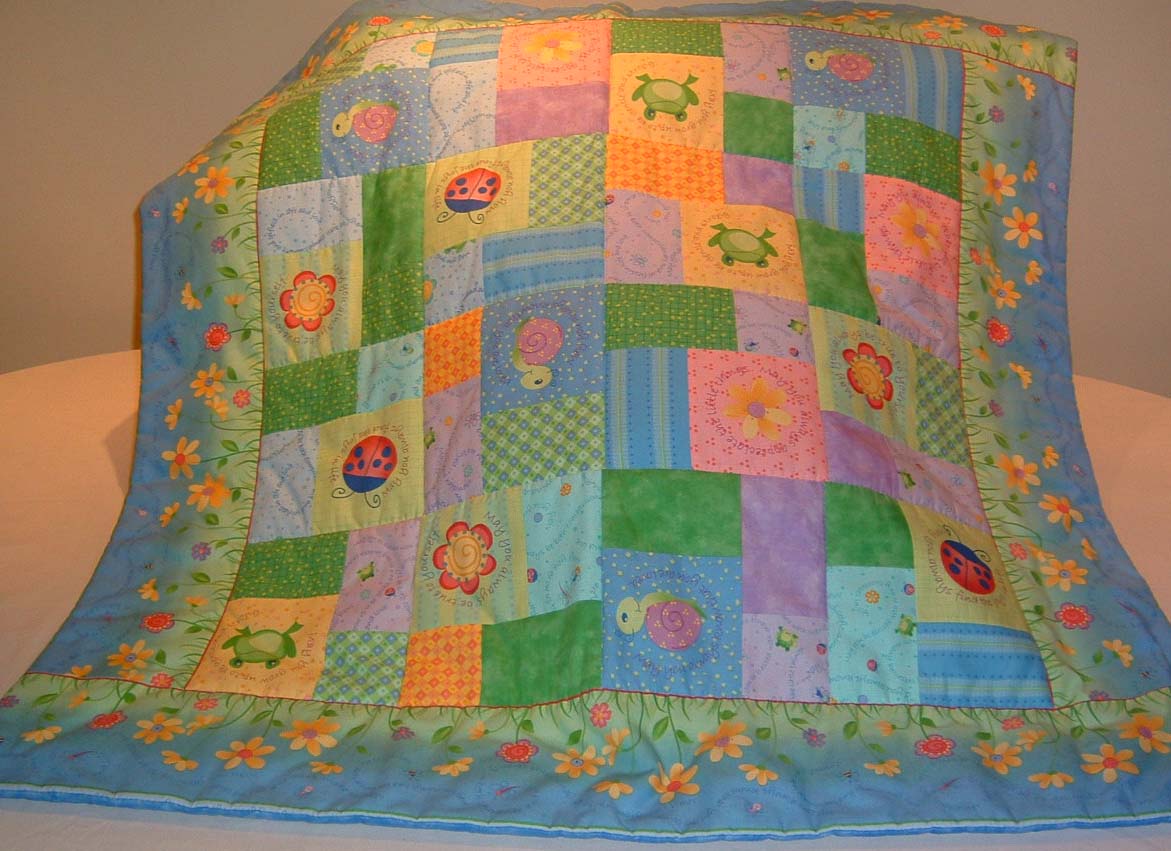 Blue Flowers Quilt for Baby Girl