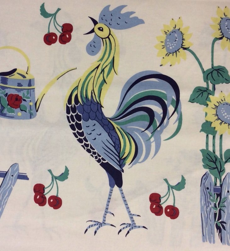 Rooster Retro French Country Vintage Anna Griffin Cotton Fabric Quilt