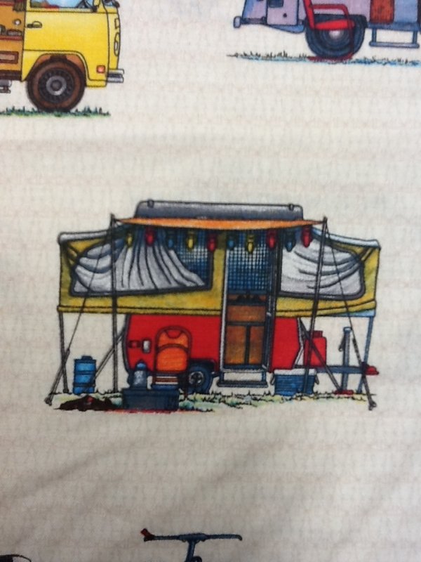 Retro Camper Trailer RV Pop Up Kitschy Cream Background Cotton Quilting