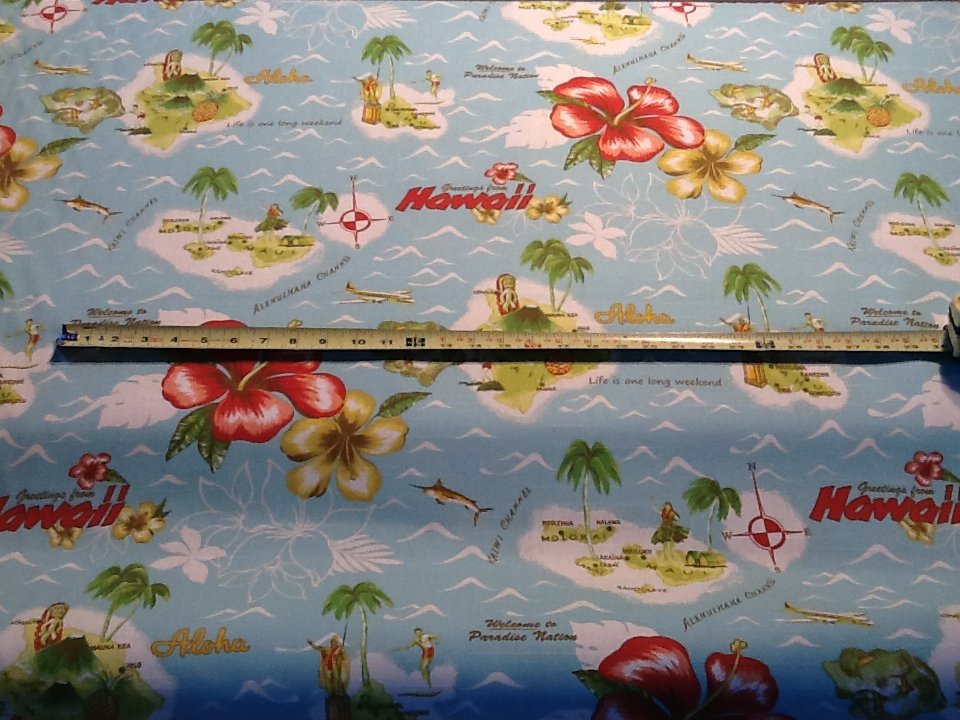 Tommy Bahama Hawaii Aloha Flower Palm Tree Map Island Retro Surf Paradise Heavy Cotton Fabric