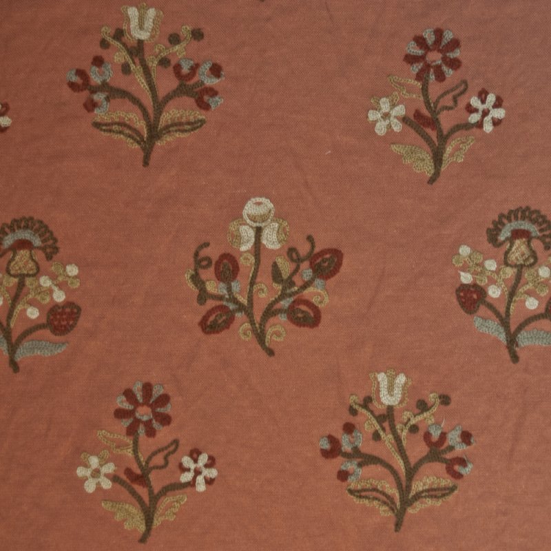 OR127 Floral Crewel Embroidered Cinnamon By the Yard Drapery Home Decor Fabric