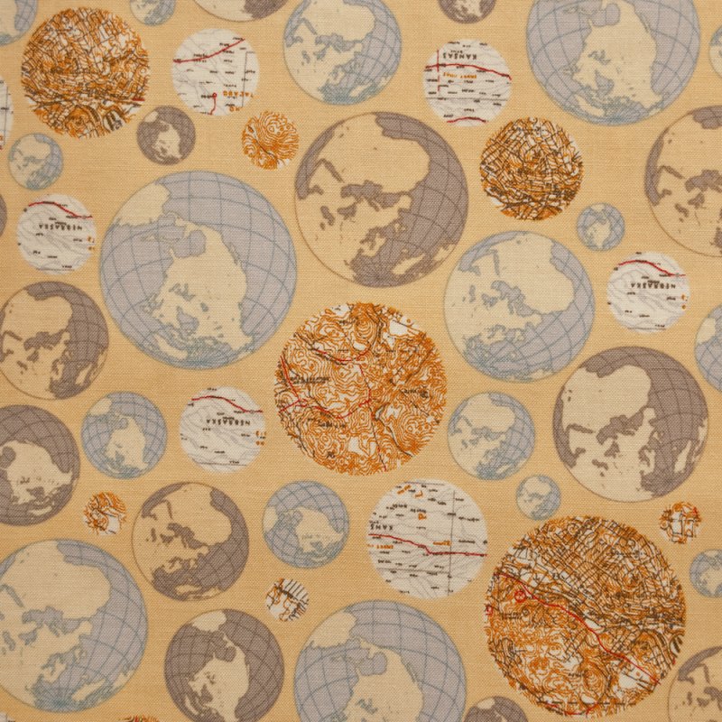 RB44 Globes Map Travel Directions World By the Yard Quilting Cotton