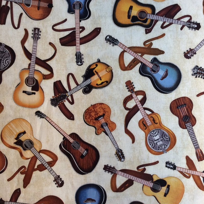 Guitar Music Electric and Acoustic Guitars Music Band Quilt Cotton