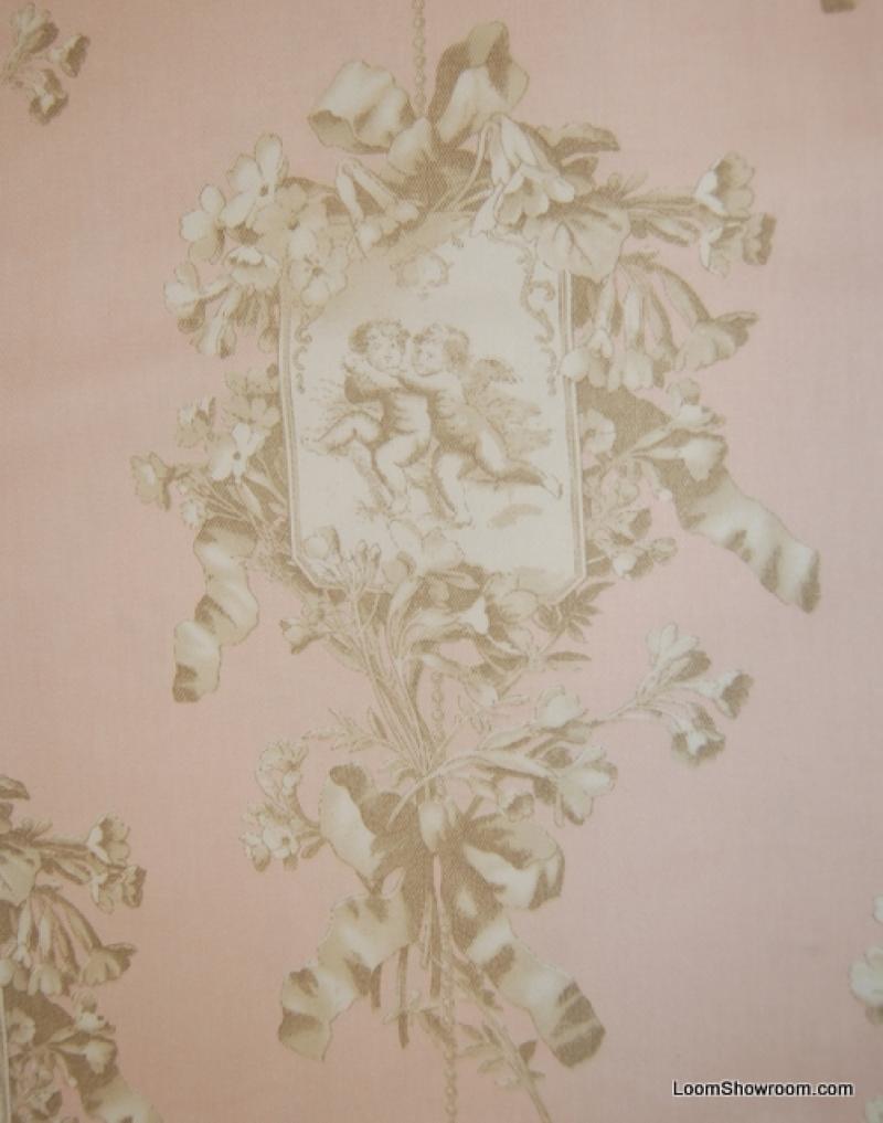 Toile Cherub Pink Angel Print Taupe Ivory Pale Pink Heavy Weight Cotton