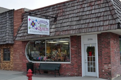 Front of Lickety Stitch Quilts Store on Main Street