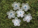 Sparkled Flowers - WHITE with BLUE gems - 6 Packages