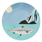 Charley Harper Fish and Waterfall Ceramic Fish Plate Mid Century Modern Design Todd Oldham Free USA  Shipping