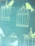 Bird Modern Silouhette Linen Texture Aqua Blue Birdcages Cotton Linen Fabric Drapery Fabric LDSO510