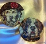 Set of 2 Extra Large 1 1/2 Classic Dog Portrait Tapestry Fabric Buttons France Hand Woven Hand Made JMF141