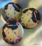 Set of 3 Large Japanese Geisha Fabric Buttons 1 1/8