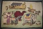 NOAH'S ARK VINTAGE HOOKED RUG of children's pull toys
