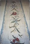 FLORAL RUNNER with centered blooms, beige ground, aqua border