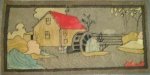 MILL HOUSE AND STREAM VINTAGE HOOKED RUG