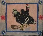 TWO ROOSTERS HOOKED RUG