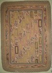PATTERNED 'BRICKS' ANTIQUE HOOKED RUG, BRAIDED BORDER
