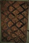 DIAMOND GRID ENCLOSING RECTANGULAR STRIPS ANTIQUE HOOKED RUG