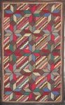 EIGHT POINT STARS GRID OVER ZIGZAG SQUARES ANTIQUE HOOKED RUG
