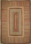 RECTNGULAR CONCENTRIC MEDALLION WITH STRIPED BORDER ANTIQUE HOOKED RUG