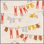 Heather Ross Fabric  Far Far Away III  - Laundry on Clothes line Natural