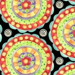 Polka Dot Garden Medallion Flowers Black 1 yard