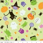 Riley Blake TRICK OR TREAT Fabric - Main Toss Green Halloween