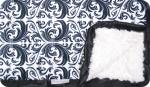 Jami: Black and Cream Damask with Cream Swirl and Black Ruffle