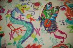 Asia Mandarin Chinese Paper Cut Watercolor Zodiac Hand Screen Print Linen Fabric Upholstery Drapery Fabric Sale $43.00 per yard!   DLSO502