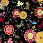 Floragraphix Musings Jason Yenter Colorful Bird and Flower Black Background Cotton Fabric Quilt Fabric AB0091