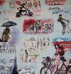 Paris Vintage Sketch Print Ragazze e Ragazzi France Caf� Street Scene Cotton Fabric Quilt Fabric AC051