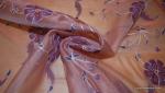 B17 Silk Sheer Organza Embroidered with Flowers Floral Purple Tone on Tone Silk Fabrric Drapery Fabric