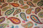 K127 Modern Sequin Embroidered Colorful Bright Paisley Blue Pink Green Red Paisleys White background Cotton Fabric Drapery Fabric