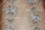 K220 Peach Organza Crewel Chainstitch Embroidered Floral Silk Fabric Drapery Fabric