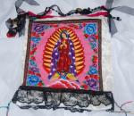 KCB05 Retro Spanish Mexico Our Lady of Guadalupe Tote Bag Handmade Local Artist Vintage Button Handle
