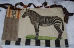 KCB06 Vintage Illustrated Zebra Pieced Scrap Mud Cloth Handcrafted Local Artist Made Tote Bag Vintage Button Handle