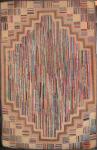 STEPPED SQUARES STRIATED FIELD HOOKED RUG