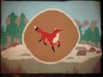 FOX IN LANDSCAPE VINTAGE HOOKED RUG
