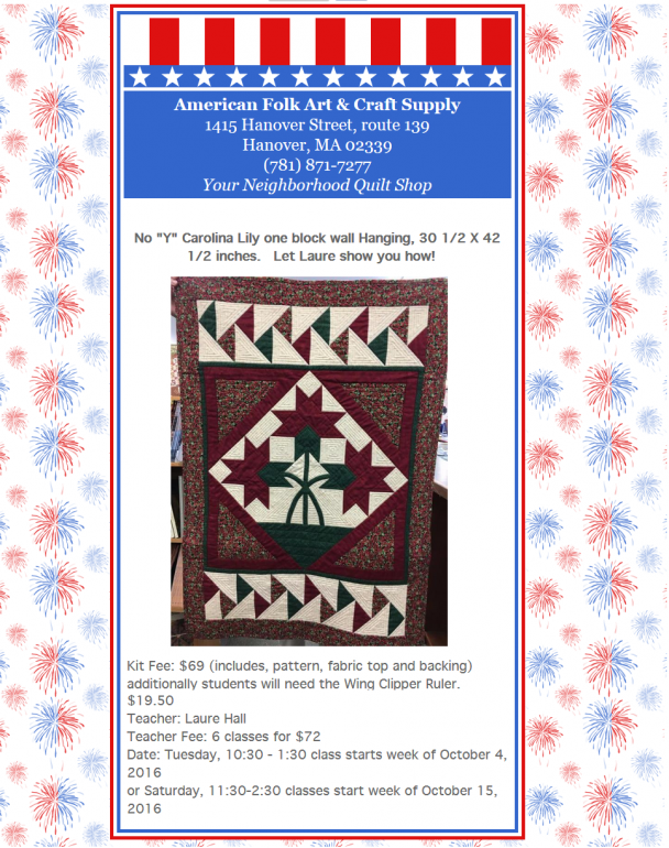 Quilting, sewing and rug braiding classes West Hanover, MA