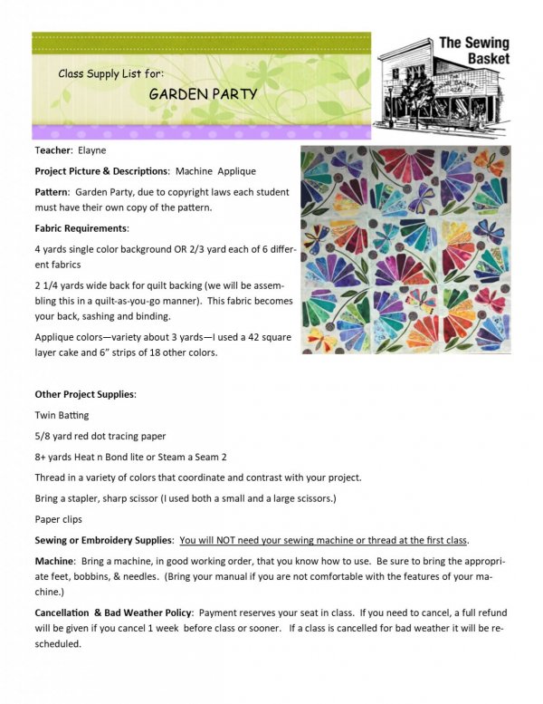 Garden Party Machine Applique Class