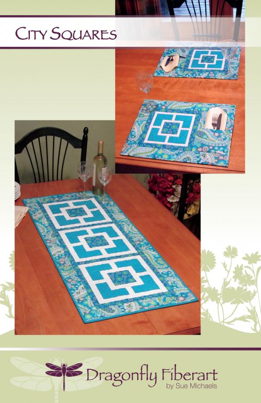 City Squares Table Runner & Placemats With Napkin/Utensil Pocket