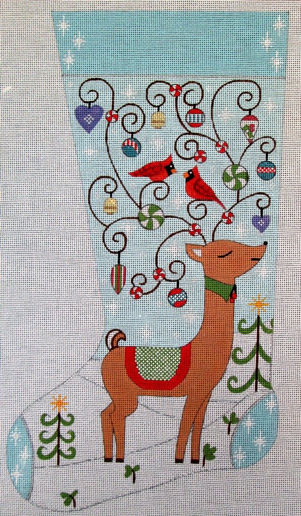 Reindeer in Snow Needlepoint Stocking
