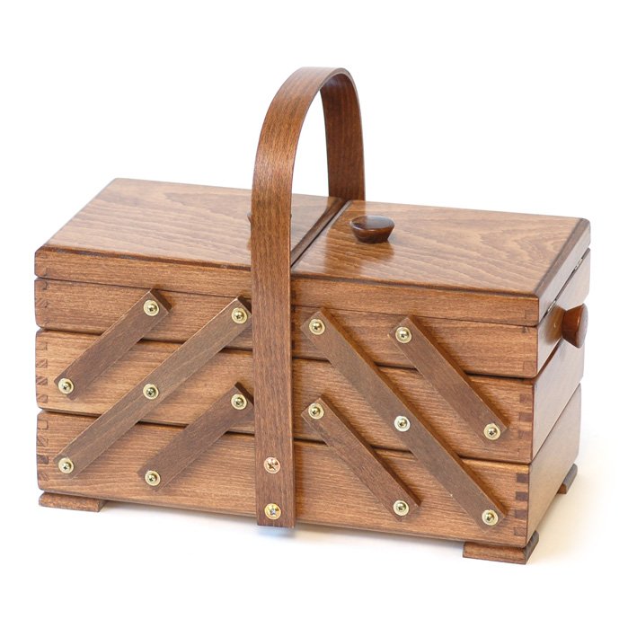 Aumuller Korbwaren Cantilever Medium Wooden Sewing Box w/Arch Handle