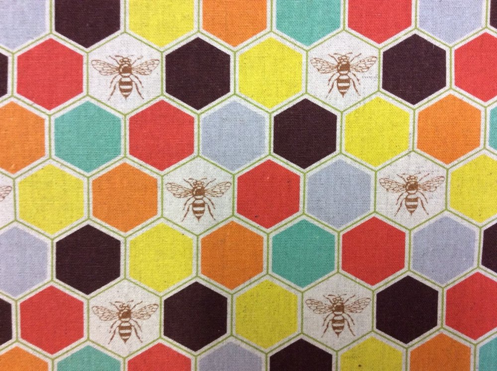 Bees Multi Color Colorful Natural Echino Canvas Cotton Fabric EK12