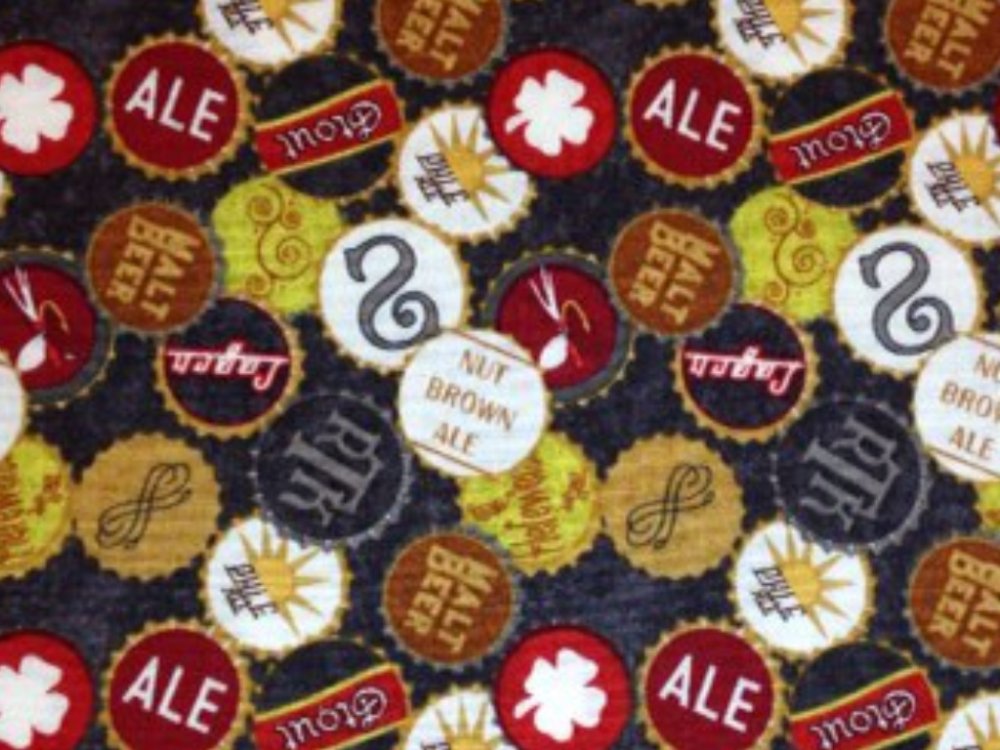 Beer Ale Bottle Caps Man Cave Bar Cotton Fabric Quilt Fabric CR559